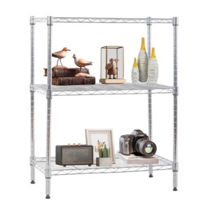fdw 3 tier wire shelving units metal storage rack 23l x 13w x 30h adjustable pantry shelves nsf kitchen shelf for kitchen garage small places commercial,chrome