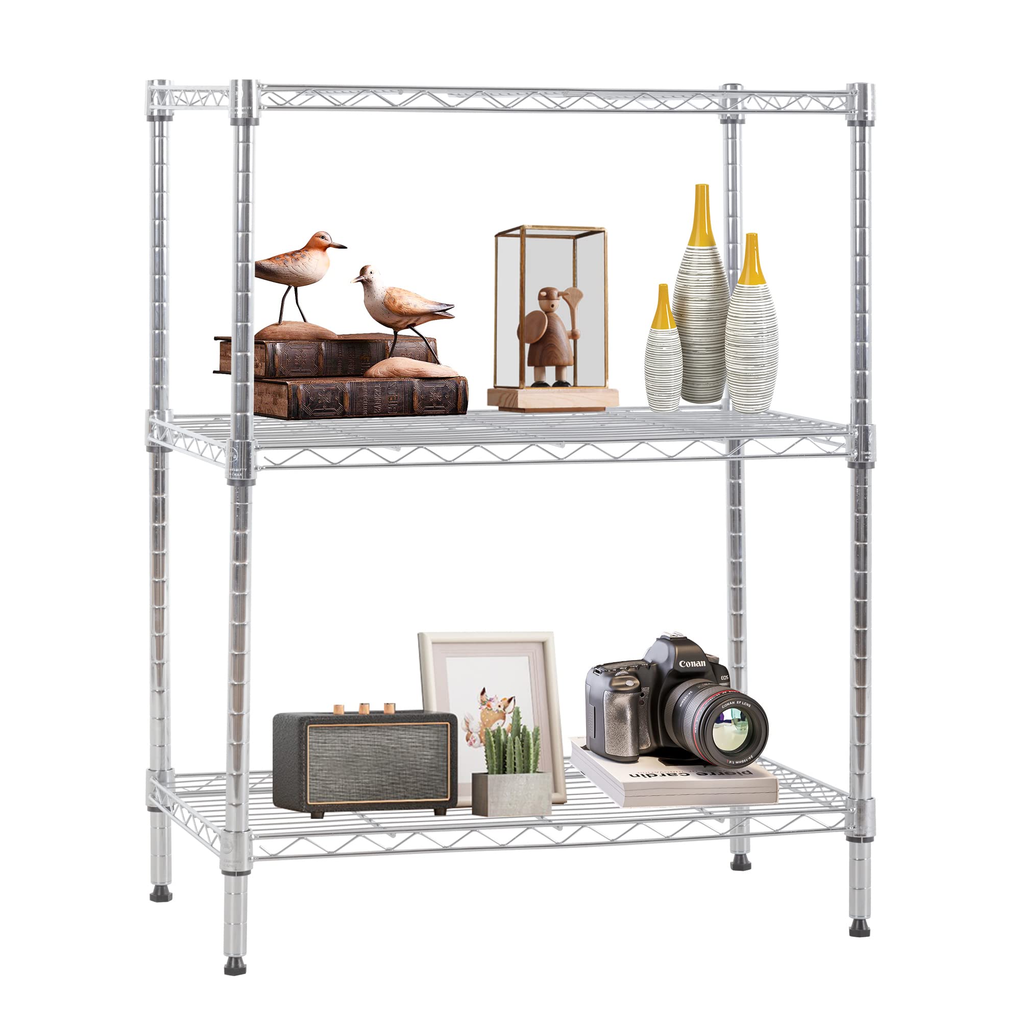 FDW 3 Tier Wire Shelving Units Metal Storage Rack 23L x 13W x 30H Adjustable Pantry Shelves NSF Kitchen Shelf for Kitchen Garage Small Places Commercial,Chrome