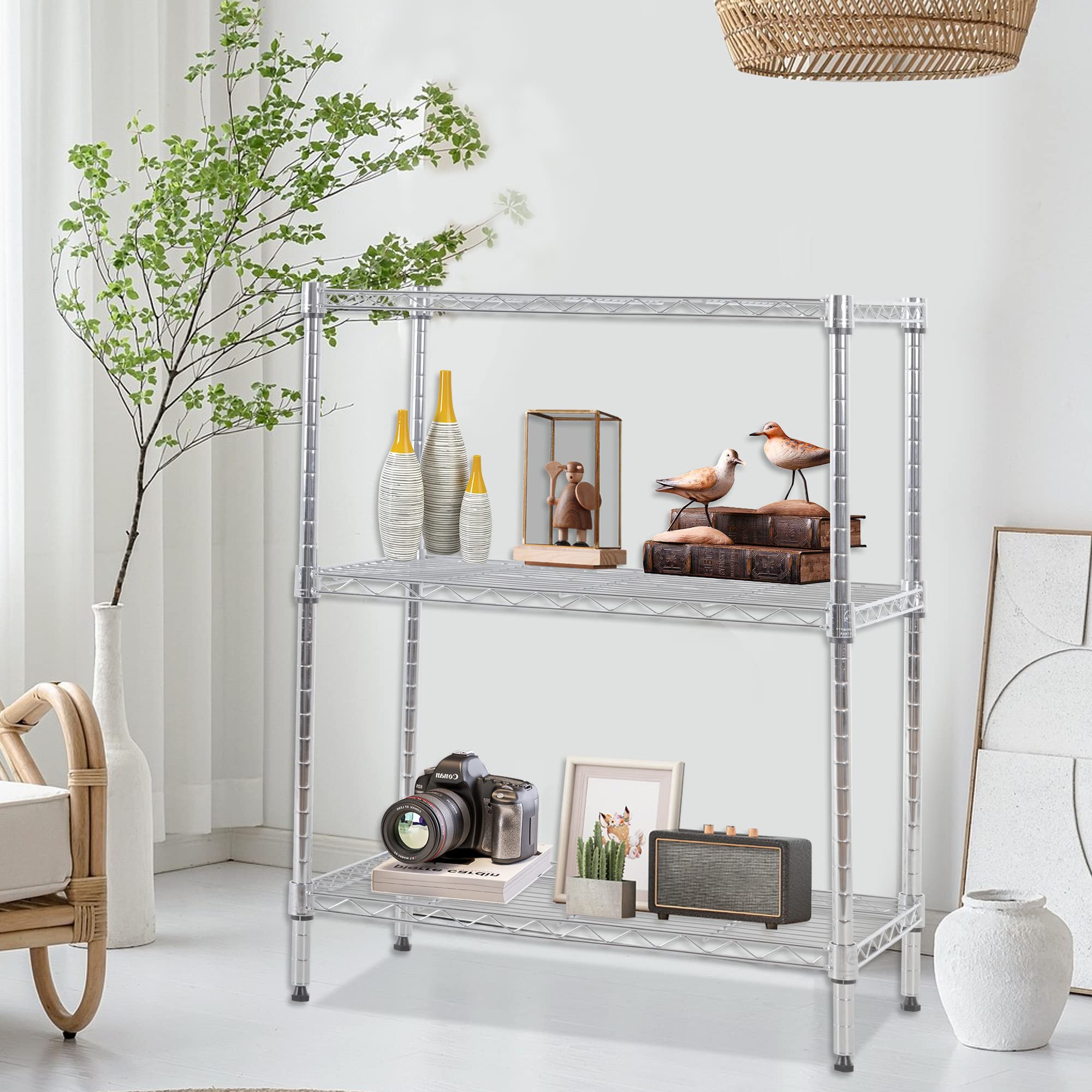 FDW 3 Tier Wire Shelving Units Metal Storage Rack 23L x 13W x 30H Adjustable Pantry Shelves NSF Kitchen Shelf for Kitchen Garage Small Places Commercial,Chrome