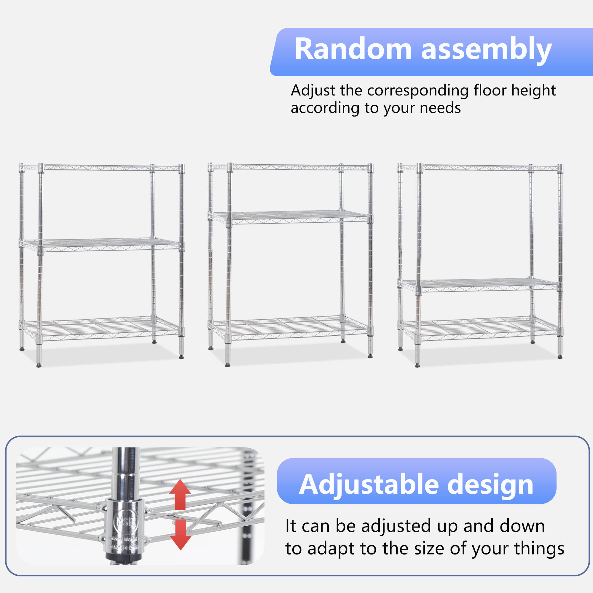 FDW 3 Tier Wire Shelving Units Metal Storage Rack 23L x 13W x 30H Adjustable Pantry Shelves NSF Kitchen Shelf for Kitchen Garage Small Places Commercial,Chrome