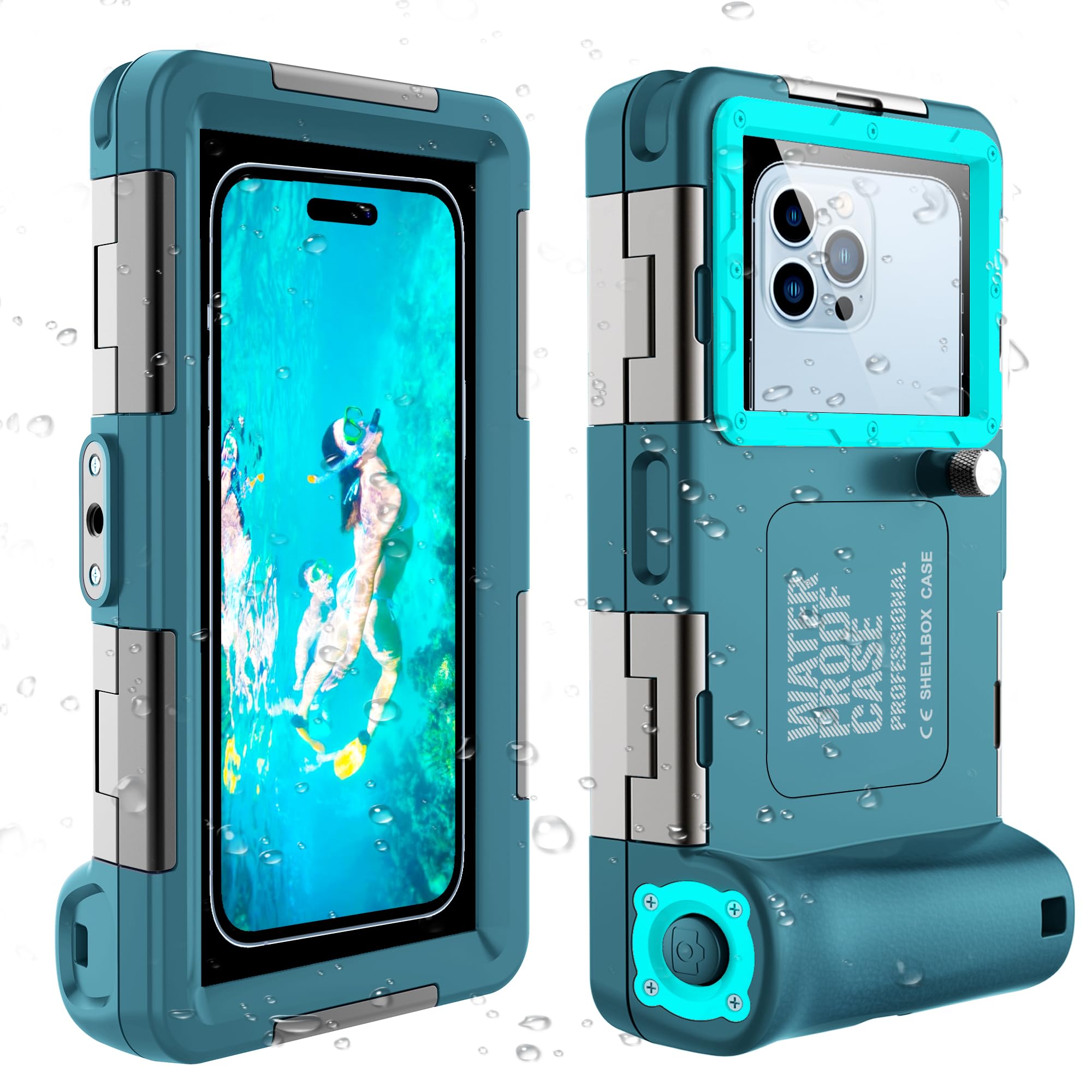 Underwater Snorkeling Diving Phone Case for iPhone 15/14/13/12/11 Pro Max/XR/XS/X Samsung Galaxy S24/S23/S22/S21, Professional Scuba Dive Waterproof Case Underwater Photo & Video Housing (Teal-Blue)