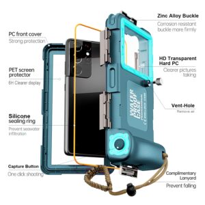 Underwater Snorkeling Diving Phone Case for iPhone 15/14/13/12/11 Pro Max/XR/XS/X Samsung Galaxy S24/S23/S22/S21, Professional Scuba Dive Waterproof Case Underwater Photo & Video Housing (Teal-Blue)