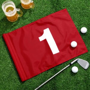 9 Pieces Large Numbered Golf Flags with Tube Inserted 20''L x 14''H Oversize Putting Flags Number 1-9, 420D Nylon Flag for Yard Indoor Outdoor Backyard Garden (Red)