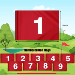 9 Pieces Large Numbered Golf Flags with Tube Inserted 20''L x 14''H Oversize Putting Flags Number 1-9, 420D Nylon Flag for Yard Indoor Outdoor Backyard Garden (Red)