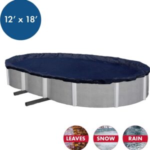 Winter Block WCP1218OV Premium Ground Oval, 12' x 18' Ft, Aboveground Pools Winter Cover 8-Year Warranty, Includes Winch and Cable, Strength & Durability, UV Protection, Solid Blue