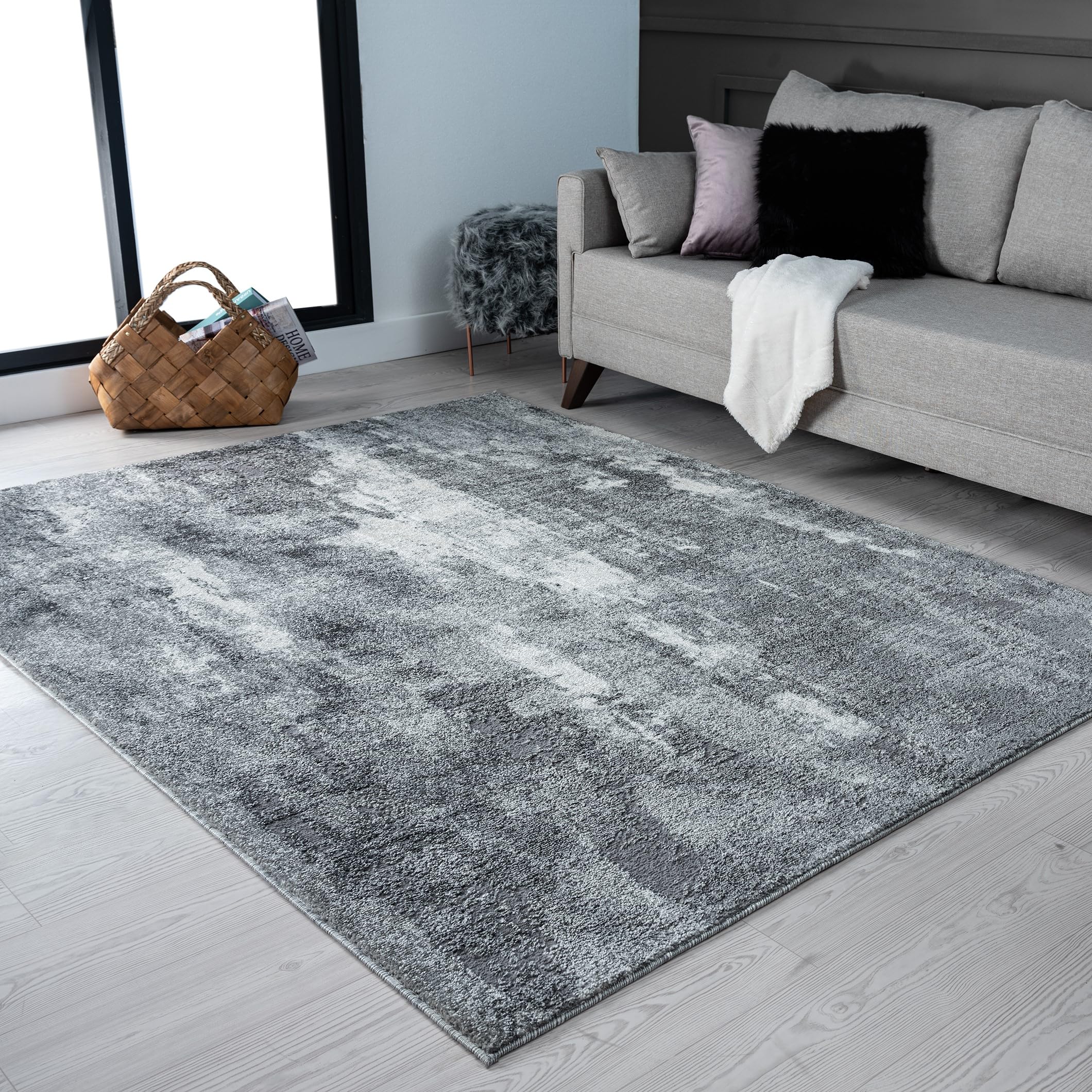 LUXE WEAVERS Euston Collection 7681 Dark Grey 8x10 Modern Abstract Area Rug