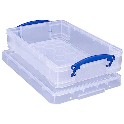 Really Useful Box 4C Plastic Stackable Storage Container with Snap Lid and Built In Clip Lock Handles for Home and Office Organization, Clear