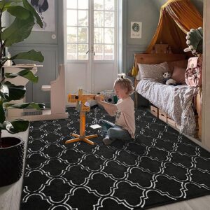 HOMORE Black and White Area Rugs for Bedroom, 6x9 Black Memory Foam Rugs for Boys Bedroom, Black Fluffy Shag Rugs for Living Room, Large Rug and Carpets for Kids Nursery PlayRoom Classroom Decor