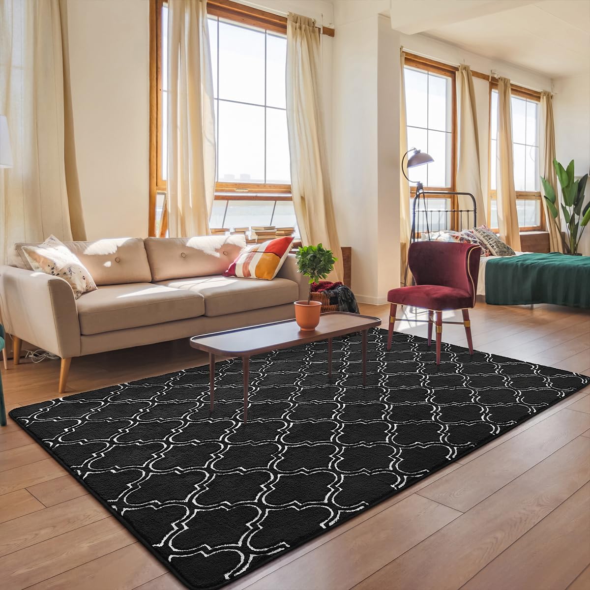 HOMORE Black and White Area Rugs for Bedroom, 6x9 Black Memory Foam Rugs for Boys Bedroom, Black Fluffy Shag Rugs for Living Room, Large Rug and Carpets for Kids Nursery PlayRoom Classroom Decor