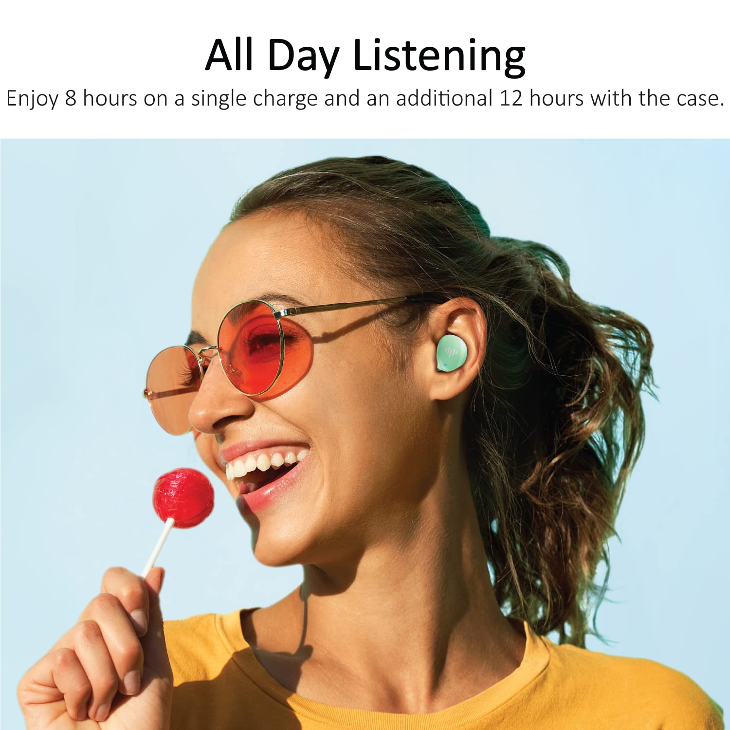 iLuv myBuds Wireless Earbuds, Bluetooth 5.3, Built-in Microphone, 20 Hour Playtime, IPX6 Waterproof Protection, Compatible with Apple & Android, includes Charging Case & 4 Ear Tips, TB100 Mint