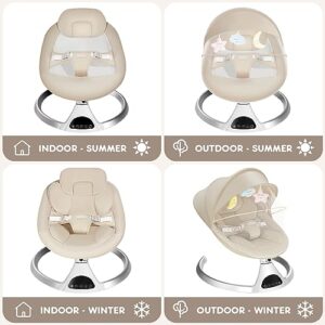 HARPPA Electric Baby Swings for Infants to Toddler, Portable Babies Rocker Bouncer for Newborn Boy and Girls, Motorized Bluetooth Swing, Music Speaker with 12 Preset Lullabies(Khaki)