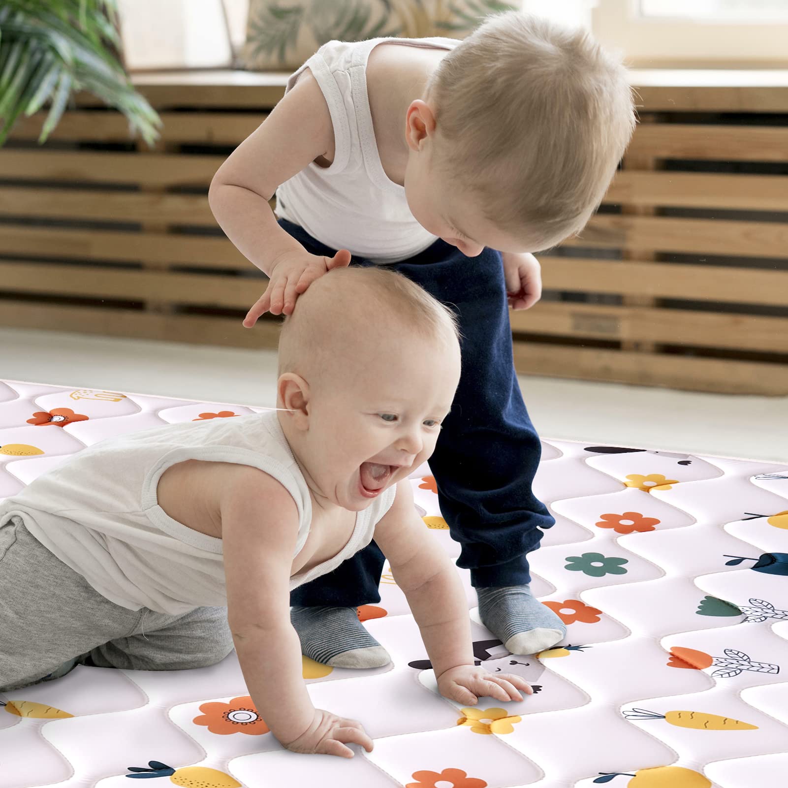 Odorless Premium 50" x 50" Foam Play Mat, Thick One-Piece Crawling Mat, Non-Slip Cushioned Playmat for Infants, Babies, Toddlers - Machine Washable