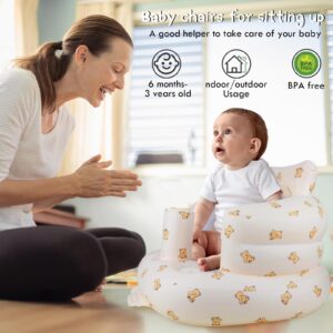 Baby Inflatable Seat for Babies 3-36 Months, Built in Air Pump Infant Back Support Sofa, Infant Support Seat Toddler Chair for Sitting Up, Baby Shower Chair Floor Seater Gifts (Baby Bear)