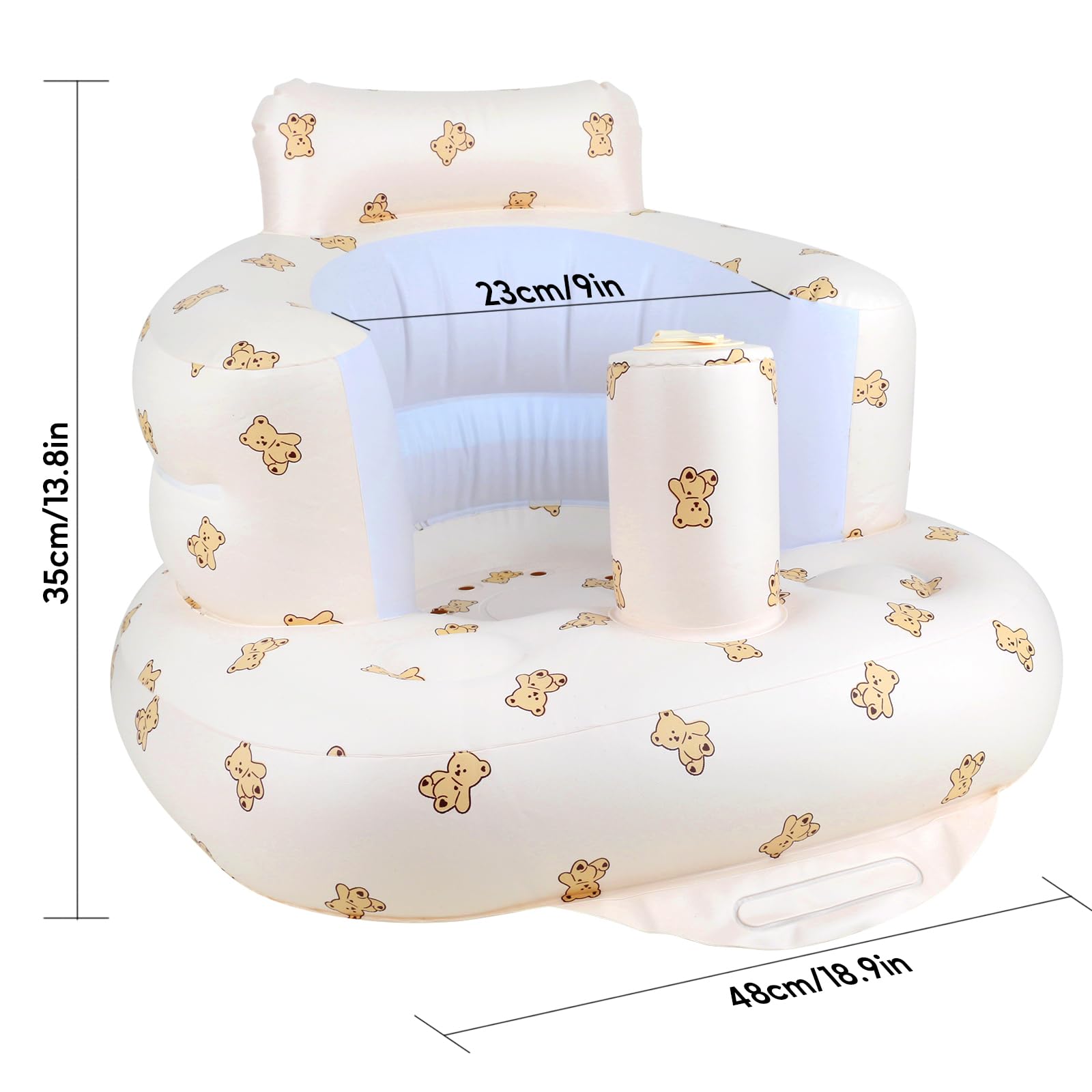 Baby Inflatable Seat for Babies 3-36 Months, Built in Air Pump Infant Back Support Sofa, Infant Support Seat Toddler Chair for Sitting Up, Baby Shower Chair Floor Seater Gifts (Baby Bear)