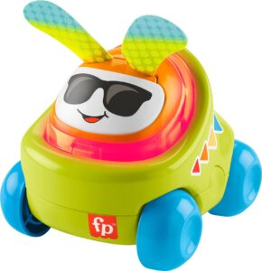 fisher-price dj buggy baby toy car with lights music sounds and learning songs for crawling play, green