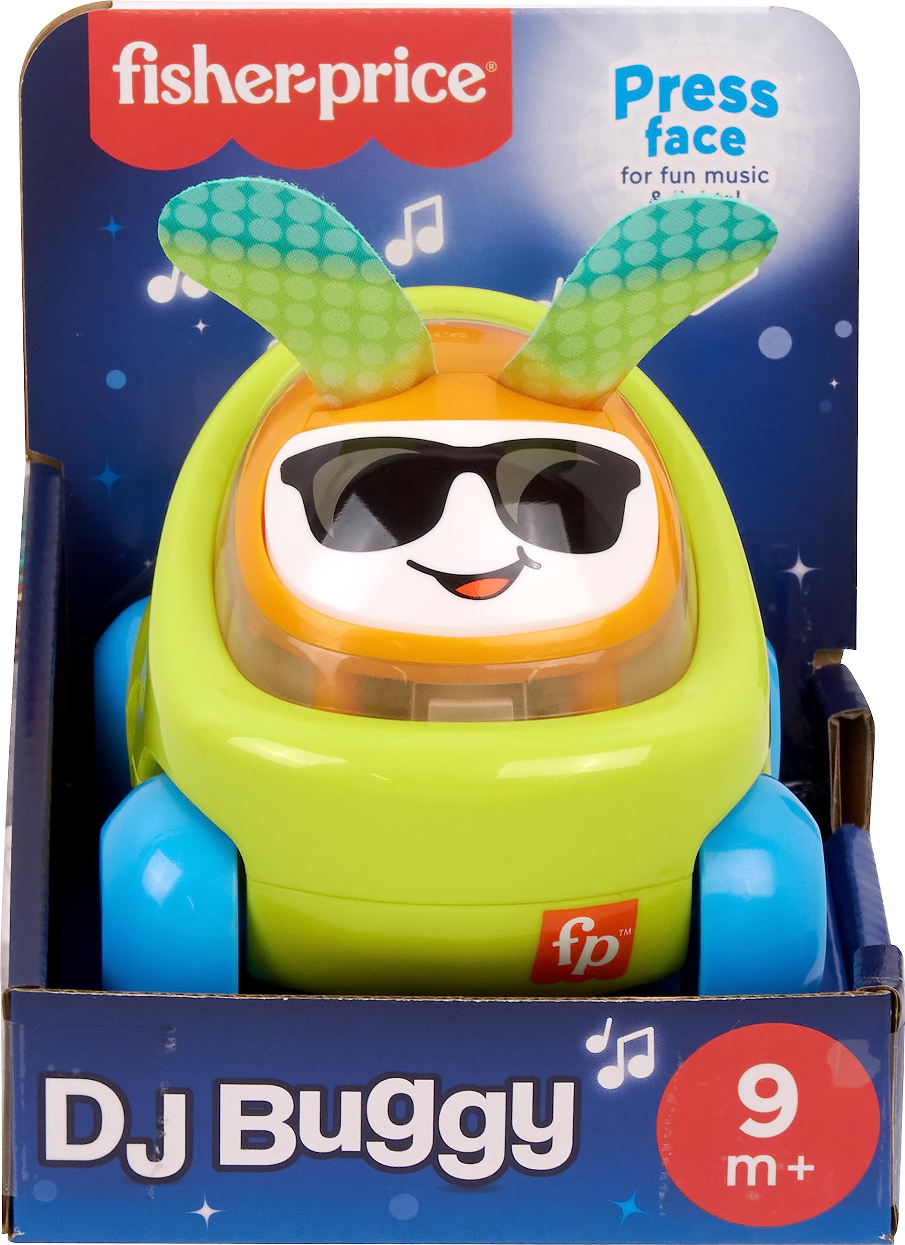 Fisher-Price DJ Buggy Baby Toy Car with Lights Music Sounds and Learning Songs for Crawling Play, Green