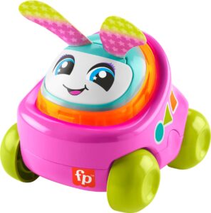fisher-price baby learning toy dj buggy pink push-along car with music & lights for crawling play for infants ages 9+ months