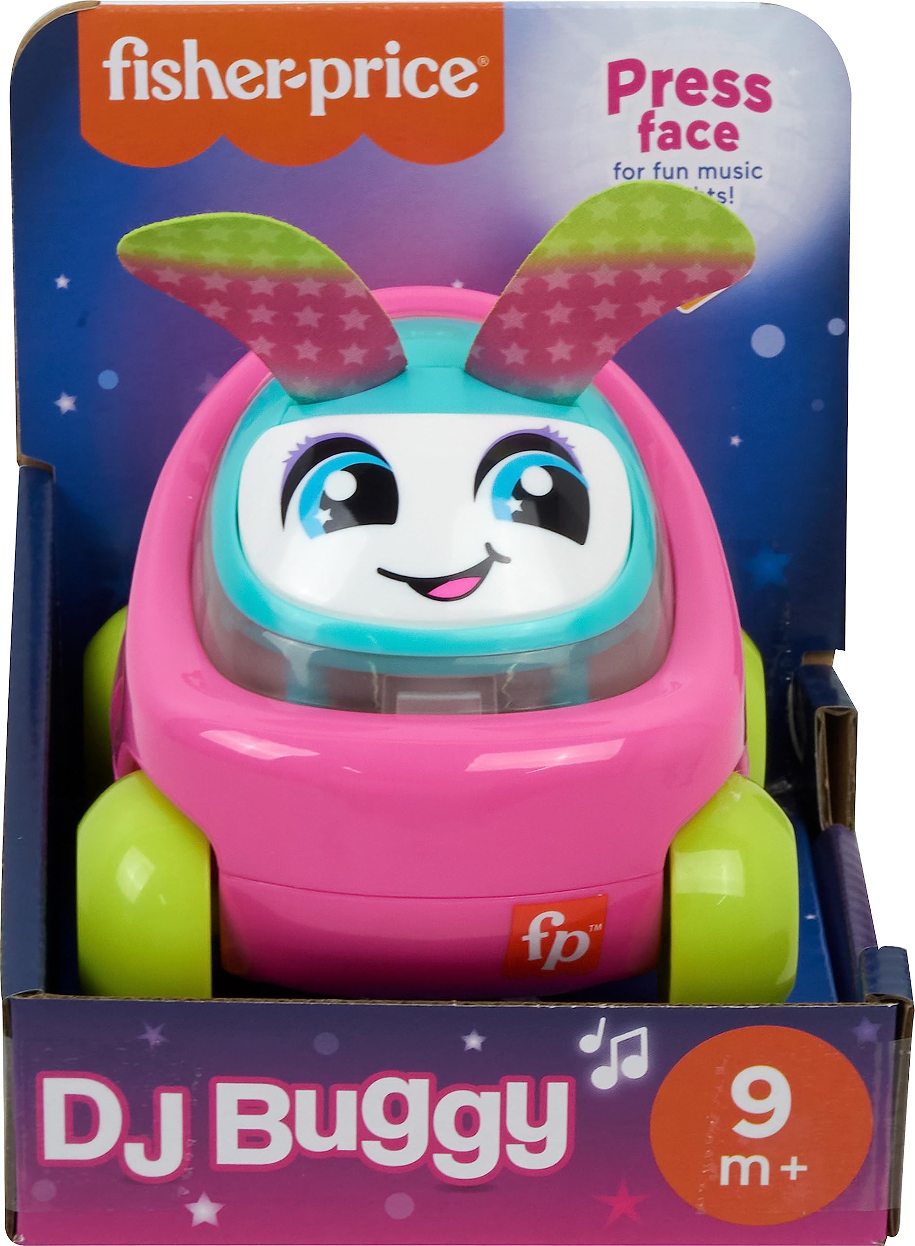 Fisher-Price Baby Learning Toy DJ Buggy Pink Push-Along Car with Music & Lights for Crawling Play for Infants Ages 9+ Months