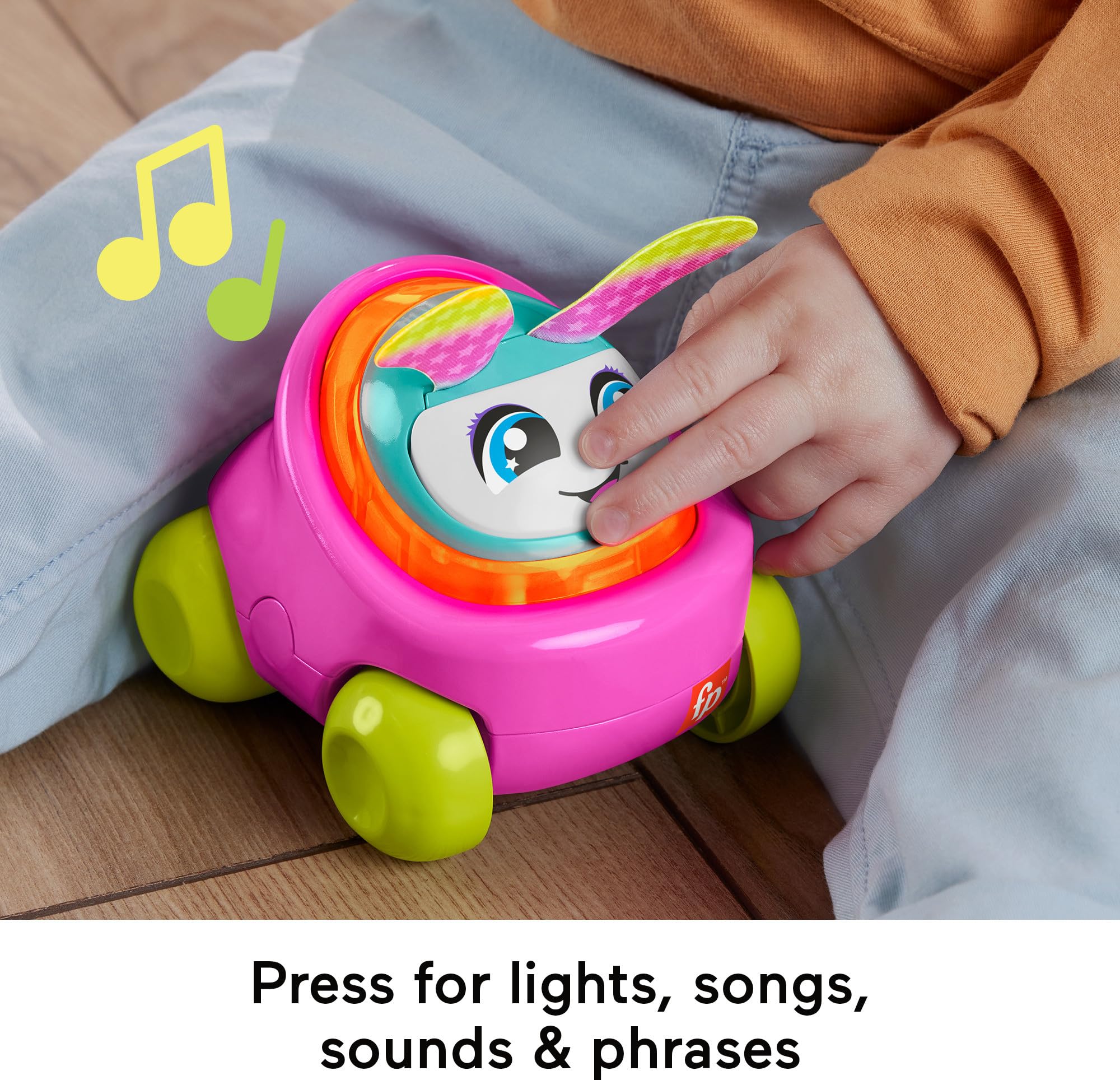 Fisher-Price Baby Learning Toy DJ Buggy Pink Push-Along Car with Music & Lights for Crawling Play for Infants Ages 9+ Months