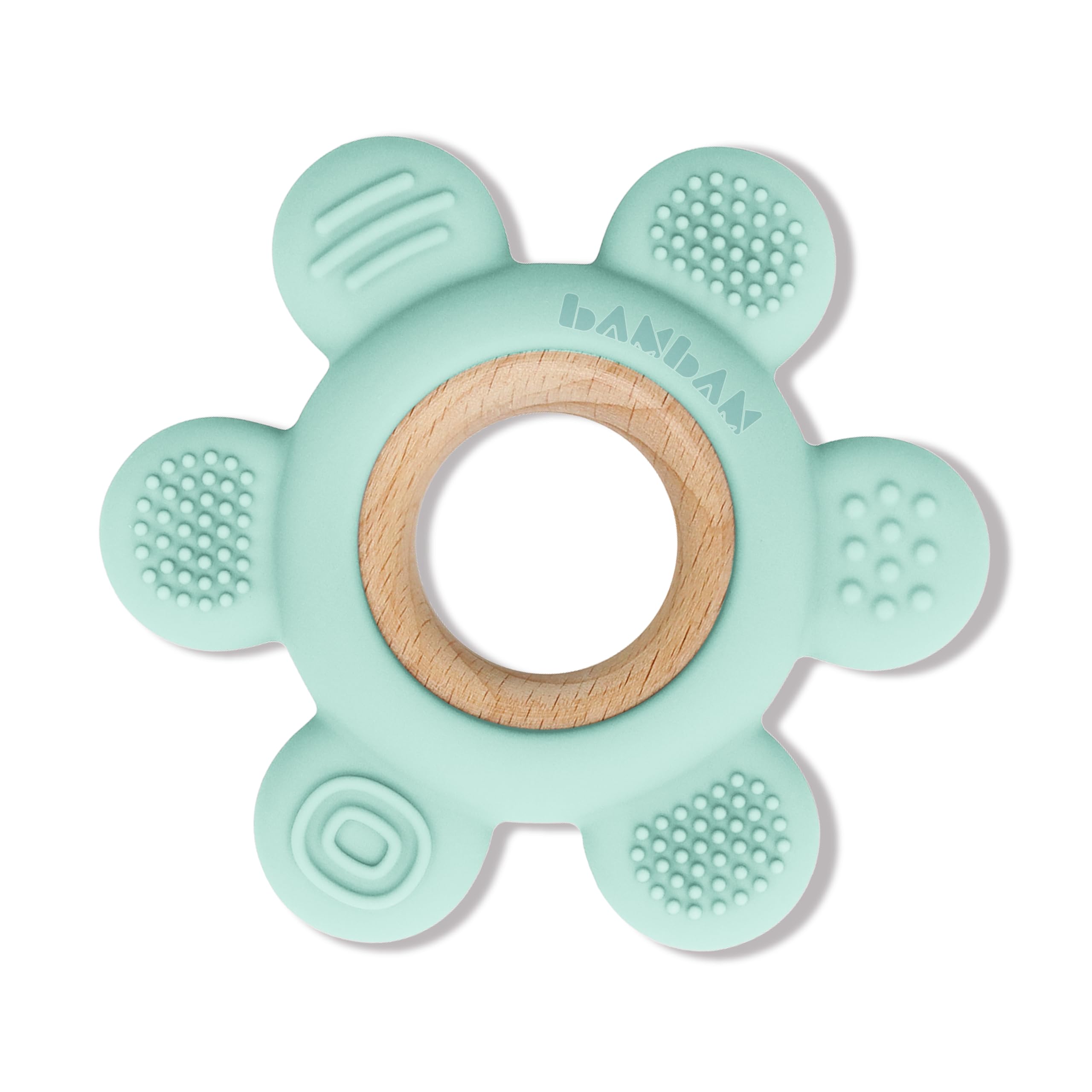 BAMBAM Baby Premium Silicone Teething Ring Toy – 100% BPA Free, Child Safety Tested, for Baby & Infant 0-6, 3-6 and 6-12 Months Teether Toys – Flora The Flower (Mossy Meadow)