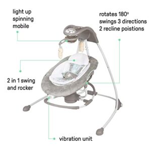 Ingenuity InLighten 2-in-1 Baby Swing & Rocker with Vibrations, Swivel Seat, Easy-Fold, Sounds & Lights, 0-9 Months Up to 20 lbs (Spruce)