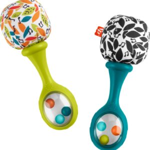 Fisher-Price Baby Newborn Toys Rattle ‘n Rock Maracas Set of 2 Soft Musical Instruments for Babies 3+ Months, Neutral Colors