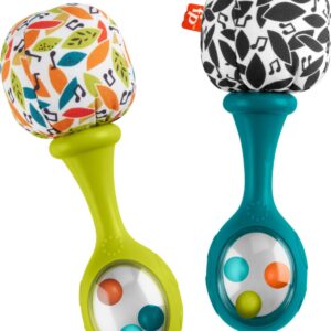 Fisher-Price Baby Newborn Toys Rattle ‘n Rock Maracas Set of 2 Soft Musical Instruments for Babies 3+ Months, Neutral Colors