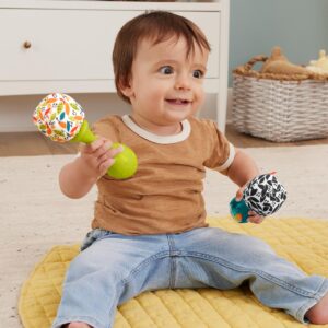 Fisher-Price Baby Newborn Toys Rattle ‘n Rock Maracas Set of 2 Soft Musical Instruments for Babies 3+ Months, Neutral Colors