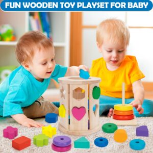 Aigybobo Learning Toys for 1,2,3 Year Old Toddlers, Montessori Toys, Wooden Educational Toys for Baby Boys and Girls 12-18 Months, Stacker Toy, Kids Birthday