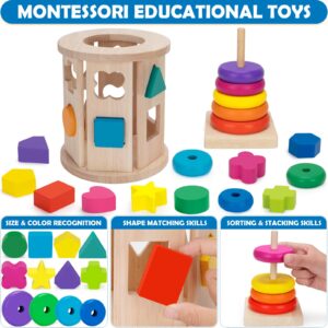 Aigybobo Learning Toys for 1,2,3 Year Old Toddlers, Montessori Toys, Wooden Educational Toys for Baby Boys and Girls 12-18 Months, Stacker Toy, Kids Birthday