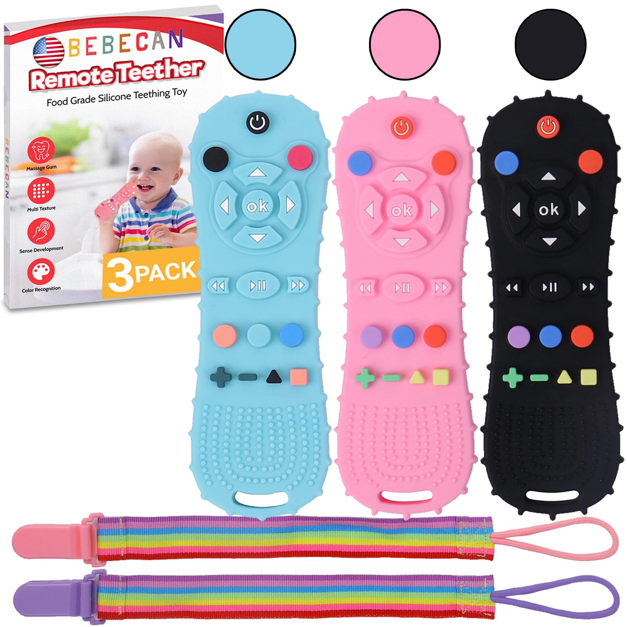 BEBECAN Silicone Baby Remote Teether - The Perfect Distraction Remote Control Toy, Safe Food Grade Silicone BPA Free Baby Teether Remote for Baby, Baby Remote Teether Control for Baby