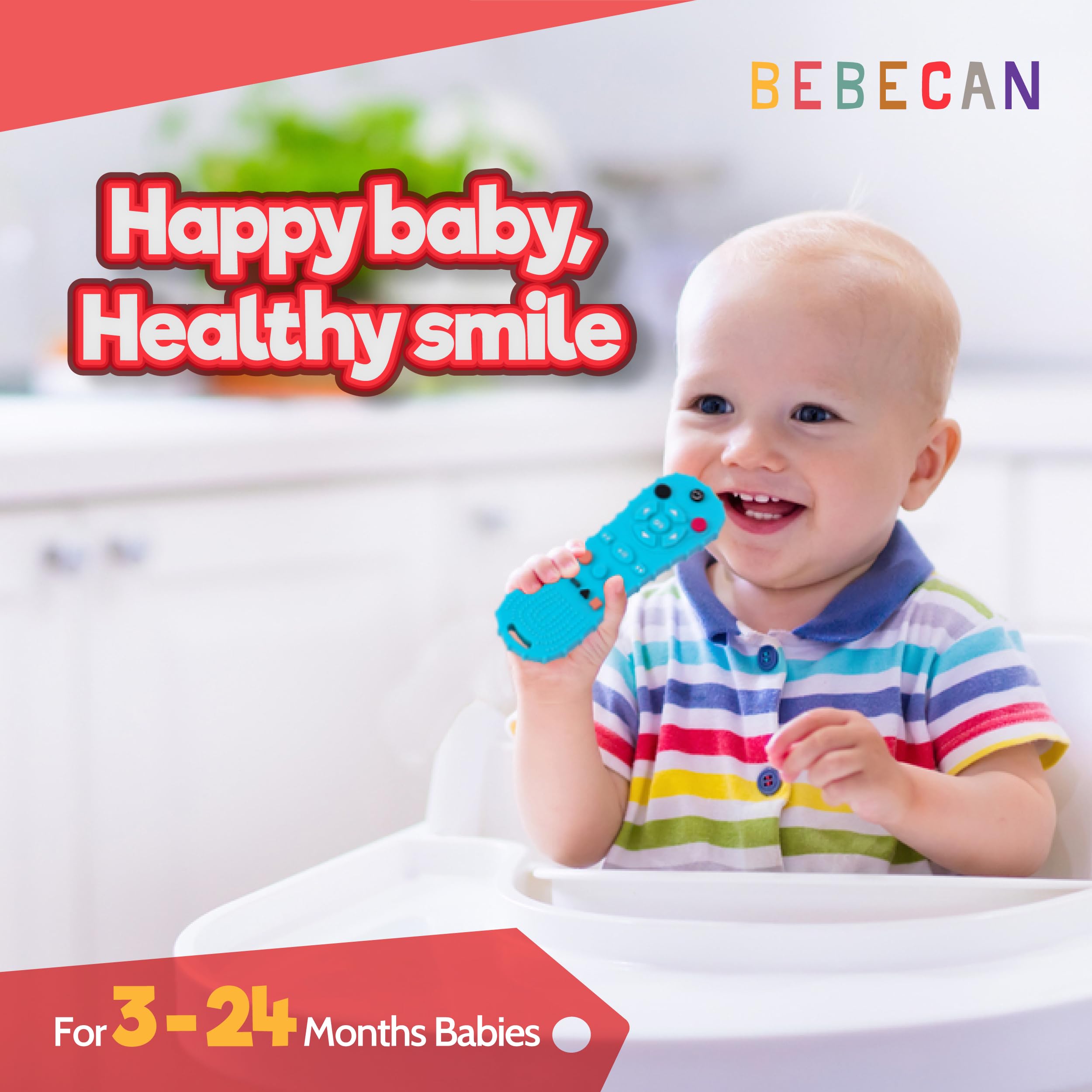 BEBECAN Silicone Baby Remote Teether - The Perfect Distraction Remote Control Toy, Safe Food Grade Silicone BPA Free Baby Teether Remote for Baby, Baby Remote Teether Control for Baby