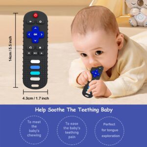 ROBBEAR Baby Teething Toys, Food Grade Silicone Teether for Babies 3 6 12 18 Months, TV Remote Shape Toddlers Chew Toys, Freezer BPA Free (Black+Khaki)