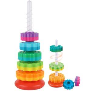 JUXUE Baby Spinning Stacking Toys for Toddlers 1-3, Rainbow Ring Stacker Montessori Toys for Babies 6-12 Months, 1 2 3 One Year Old Girl Boy Christmas Birthday Gifts, Autism Sensory Learning Toy