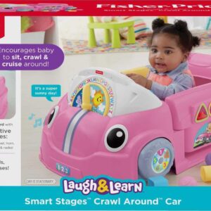 Fisher-Price Baby Learning Toy Laugh & Learn Crawl Around Car Activity Center with Smart Stages for Infants Ages 6+ Months, Pink (Amazon Exclusive)