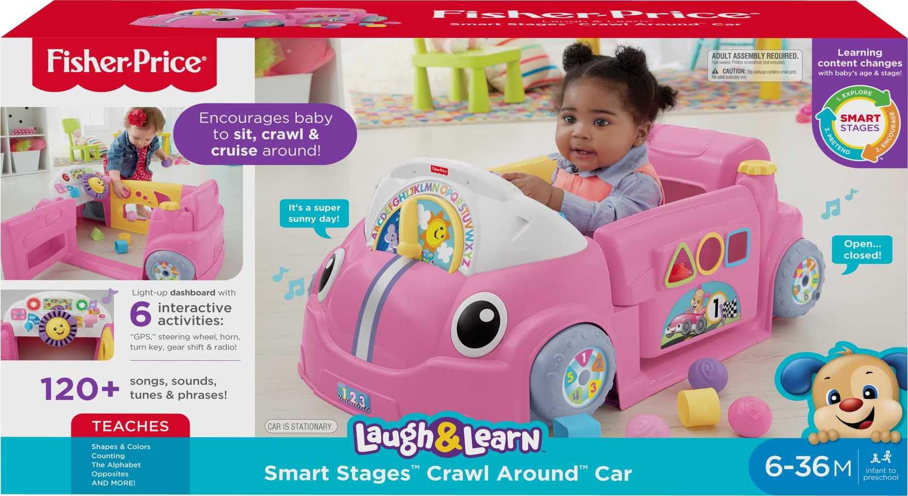 Fisher-Price Baby Learning Toy Laugh & Learn Crawl Around Car Activity Center with Smart Stages for Infants Ages 6+ Months, Pink (Amazon Exclusive)