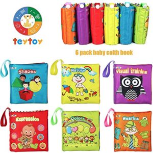 teytoy My First Soft Book, 6 PCS Nontoxic Fabric Baby Cloth Books Early Education Toys Activity Crinkle Cloth Book for Toddler, Infants and Kids Perfect for Baby Shower (New Version)