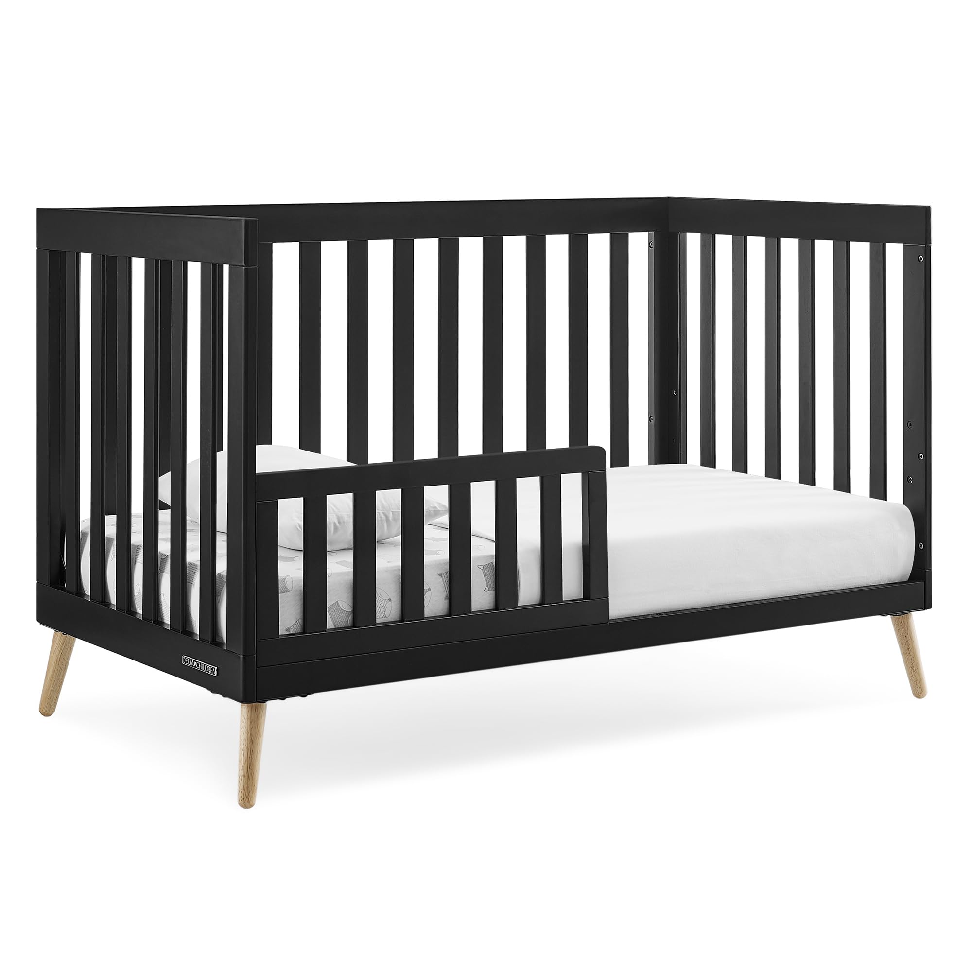 Delta Children Essex 4-in-1 Convertible Baby Crib, Ebony with Natural Legs