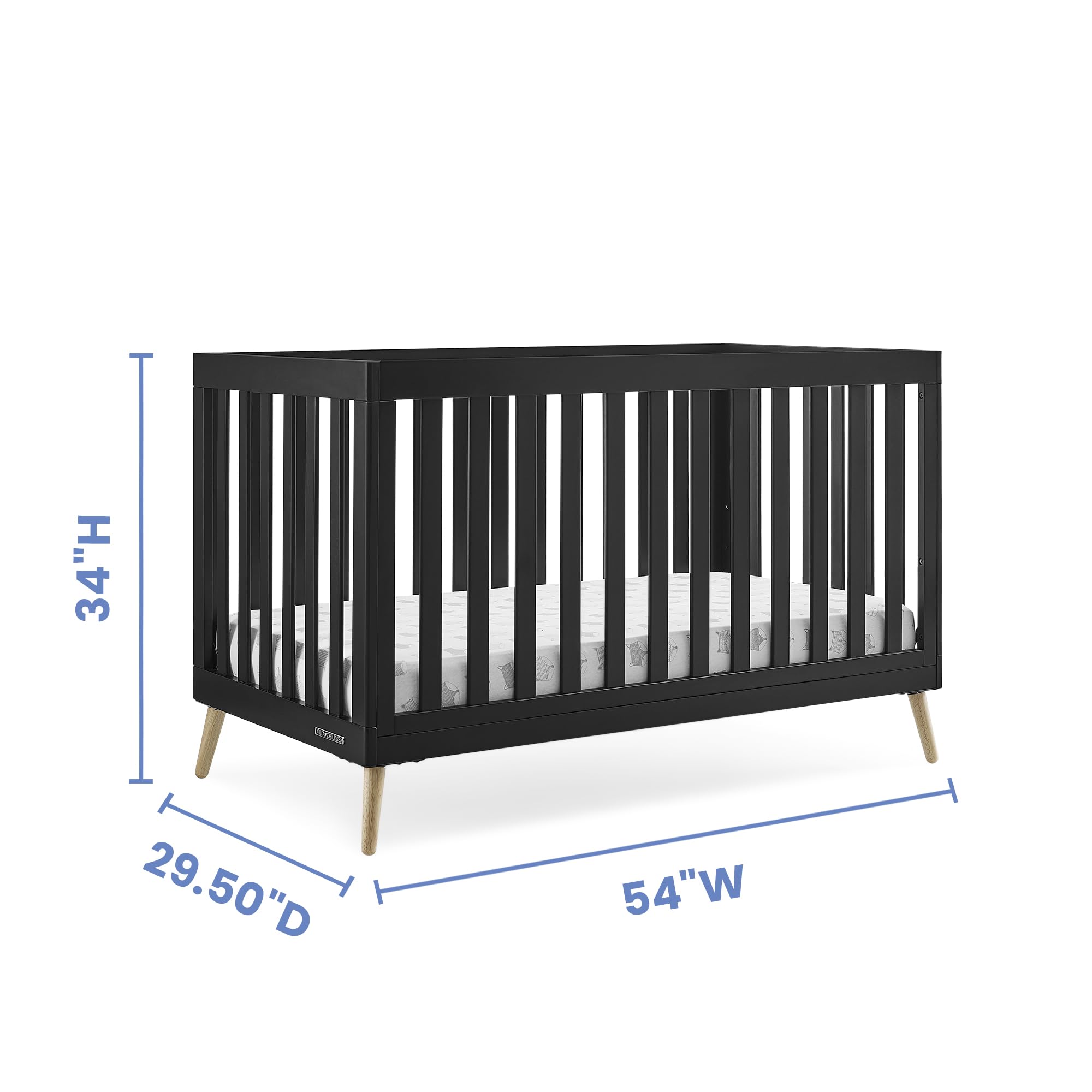 Delta Children Essex 4-in-1 Convertible Baby Crib, Ebony with Natural Legs