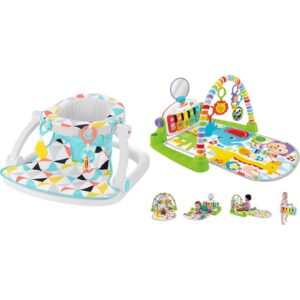 Fisher-Price Baby Portable Chair Sit-Me-Up Floor Seat with Toys and Machine Washable Seat Pad + Fisher-Price Baby Playmat Deluxe Kick & Play Piano Gym with Musical Toy Lights & Smart Stages Learning