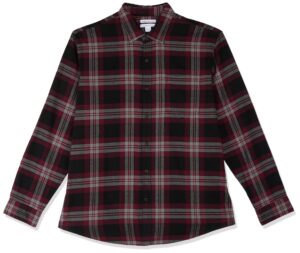 amazon essentials men's long-sleeve flannel shirt (available in big & tall), black burgundy grey plaid, medium