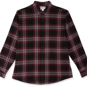 Amazon Essentials Men's Long-Sleeve Flannel Shirt (Available in Big & Tall), Black Burgundy Grey Plaid, Medium