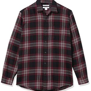 Amazon Essentials Men's Long-Sleeve Flannel Shirt (Available in Big & Tall), Black Burgundy Grey Plaid, Medium