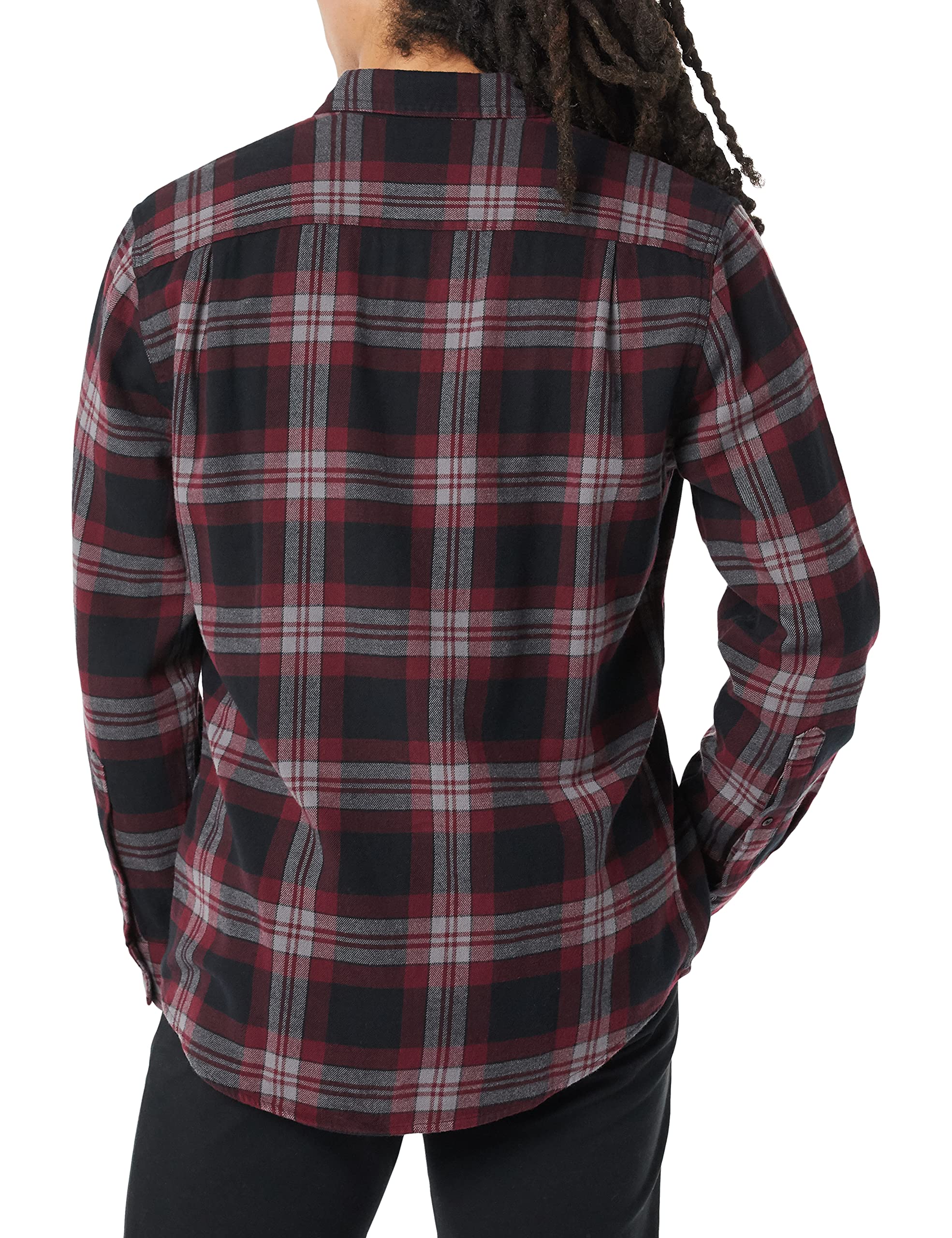 Amazon Essentials Men's Long-Sleeve Flannel Shirt (Available in Big & Tall), Black Burgundy Grey Plaid, Medium