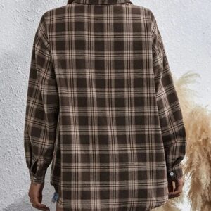 HangNiFang Flannel Shirts for Women Oversized Coffee Plaid Shirts Blouse Tops(0368-Coffee-M)