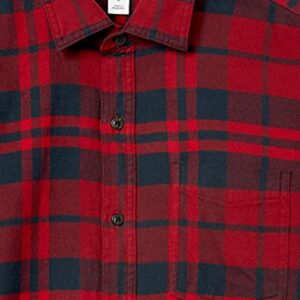 Amazon Essentials Men's Slim-Fit Long-Sleeve Plaid Flannel Shirt (Limited Edition Colors), Navy Red Plaid, Medium