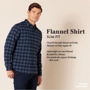 Amazon Essentials Men's Slim-Fit Long-Sleeve Plaid Flannel Shirt (Limited Edition Colors), Navy Red Plaid, Medium