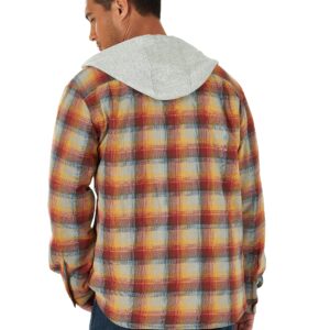 Wrangler Authentics Men's Long Sleeve Quilted Lined Flannel Shirt Jacket with Hood, Red/Yellow, Medium