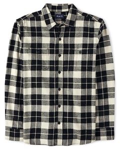 the children's place men's son matching long sleeve button up shirt, buffalo plaid flannel-dad, large