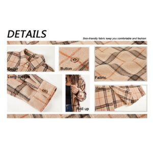 Womens Long Sleeve Flannel Shirts Plaid Flannels lapels Collared Button Down Shacket Casual Rolled Up Boyfriend Blouse Tops Pink